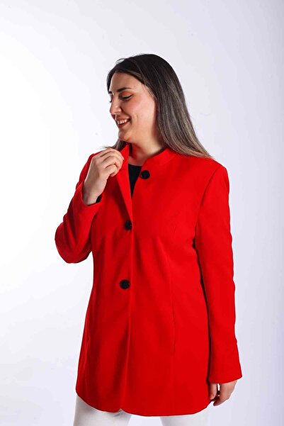 Blues Outlet Női nagygombos hosszú kabát-piros