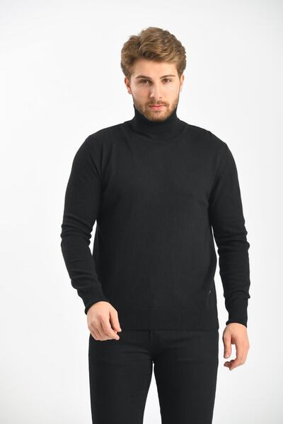 Çizgi Triko Ανδρικό Full Fisherman Μαύρο πουλόβερ Angora Rabbit Wool κανονική εφαρμογή