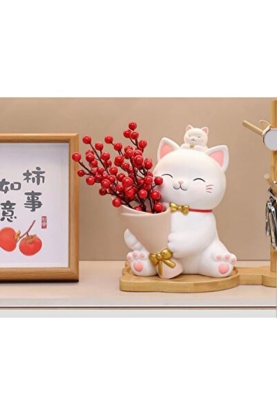 FLORADA Yeni Buketli Kedi Dekoratif Vazo Japonya'nın Şans Kedisi