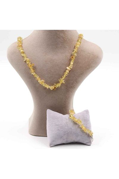 MYTAKIAĞACIMFH Citrine Stone Unshaped Broken Stone Necklace Bracelet Set (with Chain Extension)