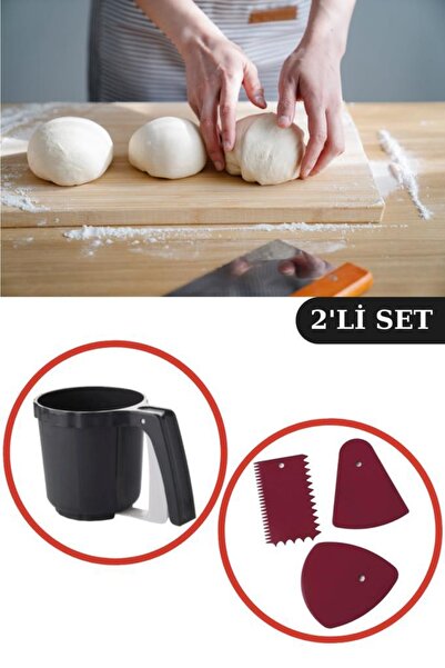 Flosoft Un Şeker Kakao Eleği Ve 3'lü Hamur Kesici Kazıyıcı Dekoratör Set, Pasta Kek Hazırlık Seti