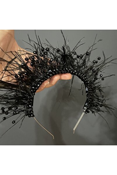 DesaAccessories Μαύρη γούνα χέννα, γάμος, κορώνα