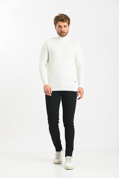 Çizgi Triko Ανδρικό Full Fisherman Λευκό Πουλόβερ Angora Rabbit Wool κανονική εφαρμογή