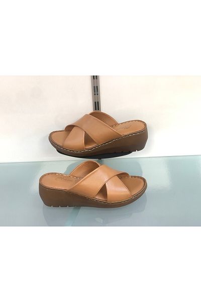 KAFKASLAR AYAKKABI Kafkaslar Genuine Leather Full Orthopedic Padding Pillow Sole Mother Slippers