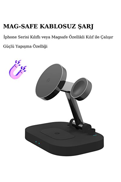 Fuchsia Ud24 Kablosuz Magsafe Şarj Standı 4in1 Lambalı Şarj Istasyonu 15w, Hızlı Şarj