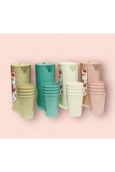 Voces Renkli Plastik Piknik Sürahi Seti Bardaklı Ayran Soğuk Su Sürahisi 2.2 ...