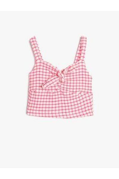 Koton Mädchen-Crop-Top mit Trägern, strukturierter Vorderseite und glänzendem Bindeband