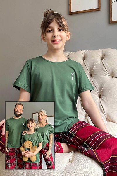 Pijamaevi Zelená královna s krátkým rukávem pro matku a dceru rodinné pyžamo - dětský set