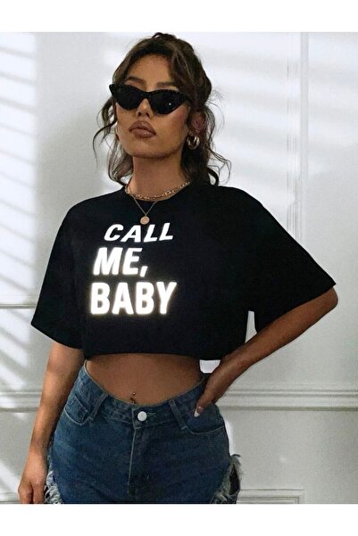 SELENA BUTİK Top crop negru cu imprimeu pentru bebeluși oversize
