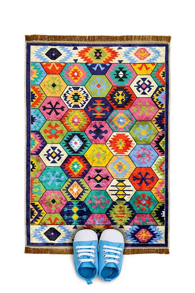 Bursa İpek Navy Blue Velvet Children's Prayer Rug