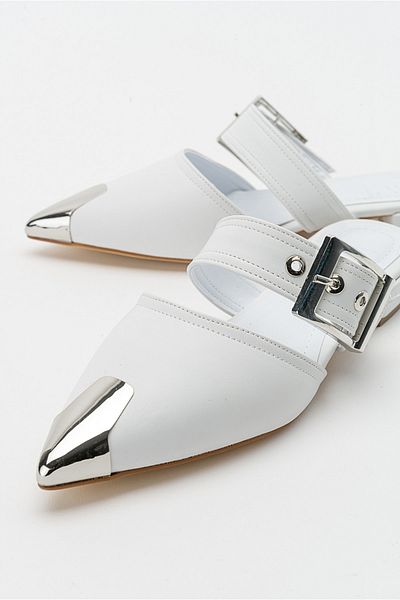 LuviShoes Jenni White Buckle Women's Slippers