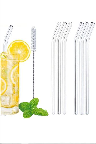 Mirabelle 6 Pieces (Heat Resistant) and 3 Pieces of Straw Cleaning Brush Glass Straw