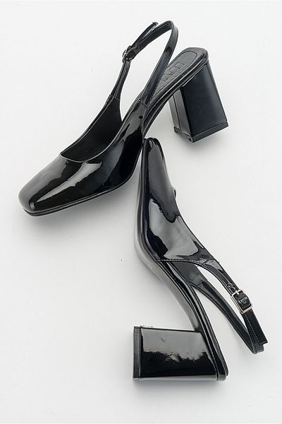 LuviShoes Libby Damen-Schuhe mit Absatz aus schwarzem Lackleder