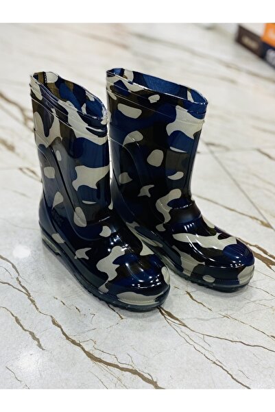 E Kandiş Lacivert Kamüflaj Erkek Çocuk Yünsüz Günlük Yağmur Çizmesi