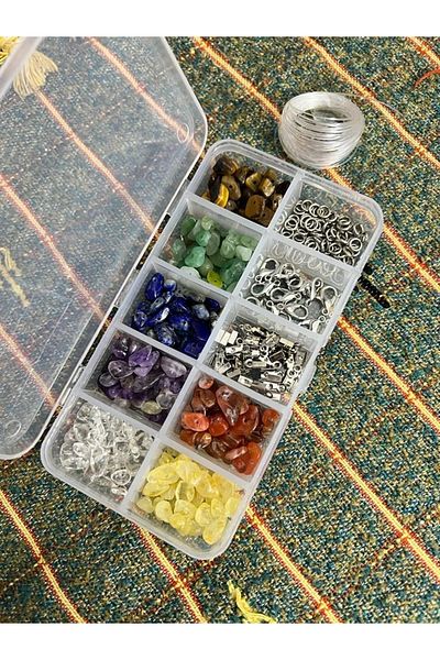 GÜMÜŞTEL EL SANATLARI Certified Natural Stone 7 Chakra Jewelry Making Set DIY Your Own Design