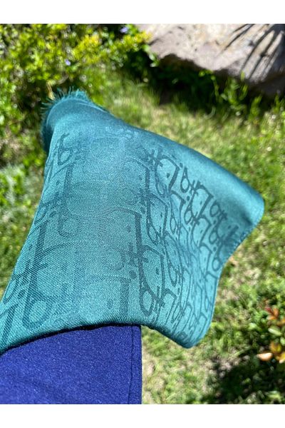 FRESCO SCARFS Γυναικείο σάλι με πράσινο σμαραγδένιο χιτζάμπ μεταξένιο ζακάρ D σχέδιο
