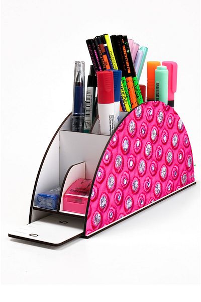 kutuTR Wooden Vip Mixed Rainbow Ruled Desktop Pen Holder Organizer with Assembled Box