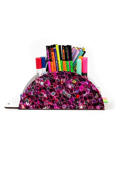 kutuTR Wooden Vip Mixed Rainbow Ruled Desktop Pen Holder Organizer with Assembled Box