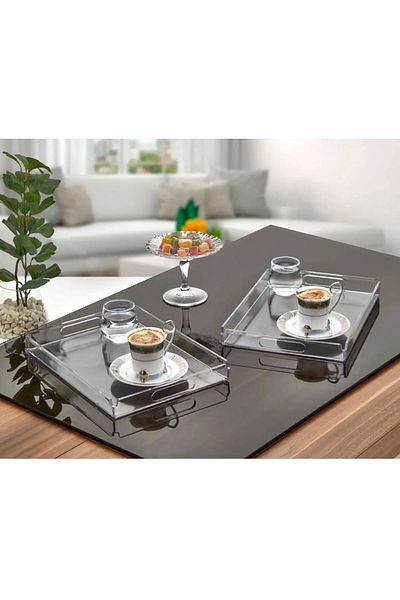 Akkoyunlu home Decorative Presentation Plexiglass Tray, Transparent Treat Serving Presentation Organizer