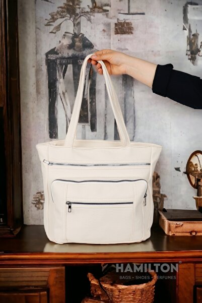 HAMILTON Geantă de umăr originală pentru femei și cu mâner dublu din piele moale, cu patru ochi, elegantă, lată, de dimensiuni mari