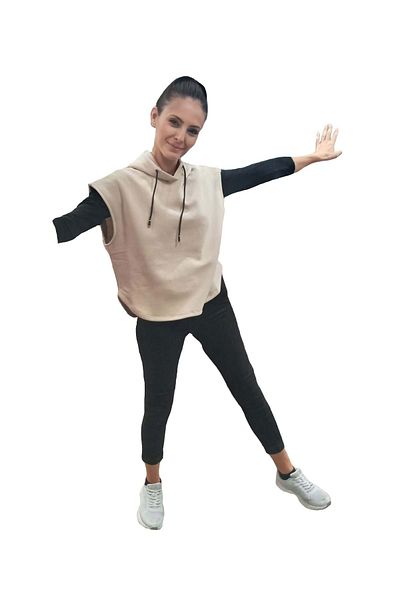 HNS Mrq Bottom Detail Hooded Vest - Cream - M - St04615-cream-m