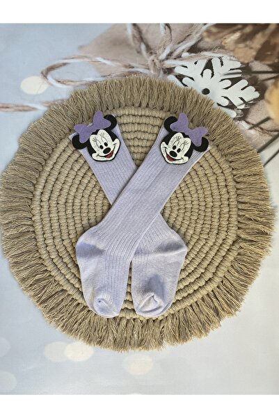 Mini Kids Baby Kız Bebek Lila Minnie Mouse Keçe Figürlü Diz Altı Çorap