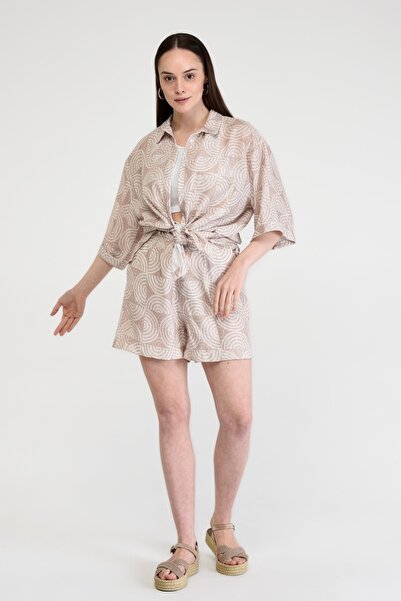 Bolder Dela Linen Mink Patterned 3/4 Sleeve Shirt
