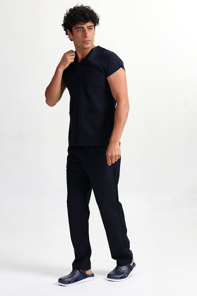 BAŞAK Ανδρικά Scrubs Navy Blue - Κοστούμι Lycra Jersey Doctor and Nurse