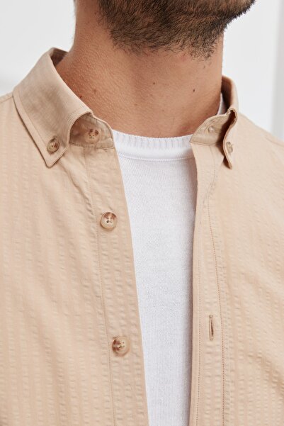 ALTINYILDIZ CLASSICS Cămașă din bumbac, bej, slim fit, cu guler cu nasturi