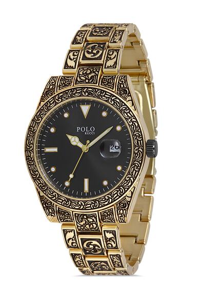 POLO Rucci Vintage Metal Calendar Men's Wristwatch Gold - Black