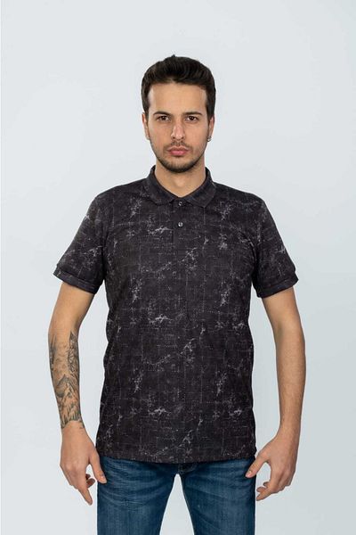 Moda Işık Μαύρο Χρώμα Polo Neck Digital Printed T-shirt