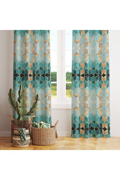 stellahomes Turquoise Mosaic Digital Printed Background Curtain (( Single Wing ))