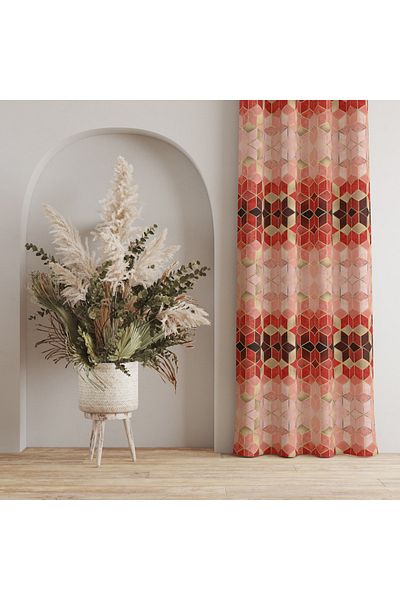 stellahomes Red Mosaic Patterned Digital Printed Background Curtain Single Wing