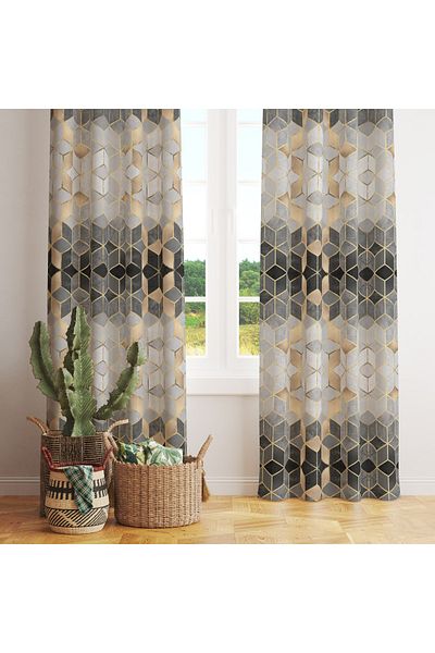 stellahomes Gray Mosaic Patterned Digital Printed Background Curtain Single Wing