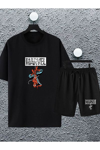 Jobia Outdoors Unisex Women Men Spiderman Spider Printed White Design Summer Shorts Oversize T-shirt Set of 2