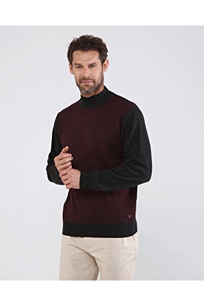 Çizgi Triko Чоловічий светр з напіврибальським коміром, темно-сірий, з візерунком на рукавах і талії, еластичний, трикотажний