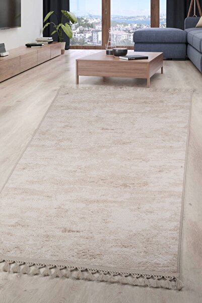 AVANTAJ Nova Krem Leke Tutmaz Yıkanabilir Kaymaz Yolluk Yumuşak Püsküllü Saça...