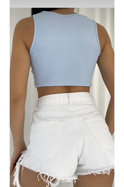 Blackseason Blue Baby Blue Decolteu Corset Look Corset Bluză Crop Damă