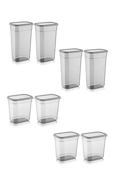 Meleni Home Mega készlet 8 db Elina téglalap alakú mosószer tároló tartály tabletta mosószer tároló doboz 4x (3,2 LT-2 LT)