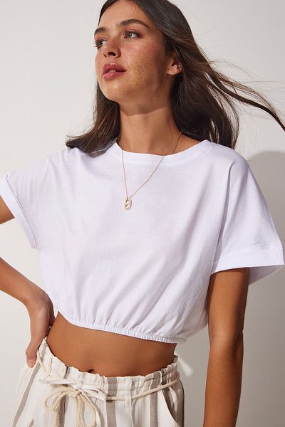 Happiness İstanbul Tricou alb cu talie elastică pentru femei UB00083