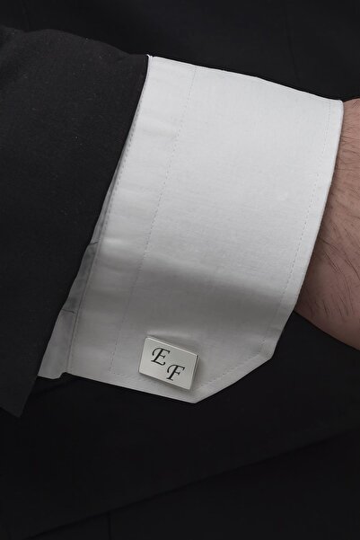 YÜZÜK SANATI Dikdörtgen Harf Isimli Gümüş Kol Düğmesi