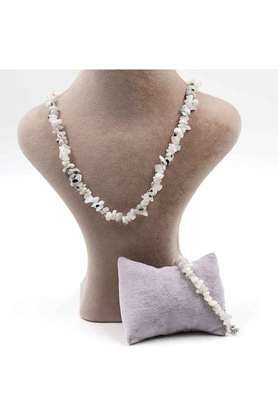 MYTAKIAĞACIMFH Moon Stone Unshaped Broken Stone Necklace Bracelet Set (with Chain Extension)