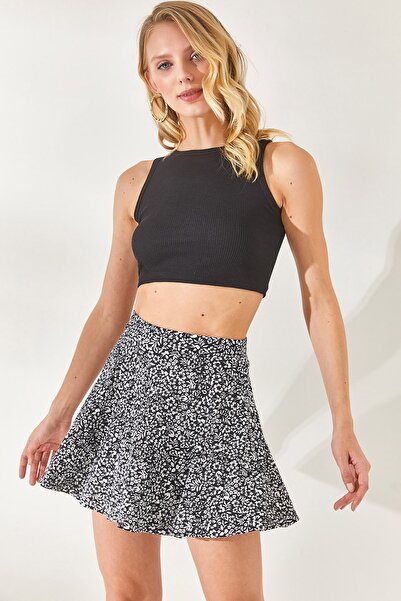 Olalook Dámská květinová černá košilková sukně s šortkami ETK-19000170