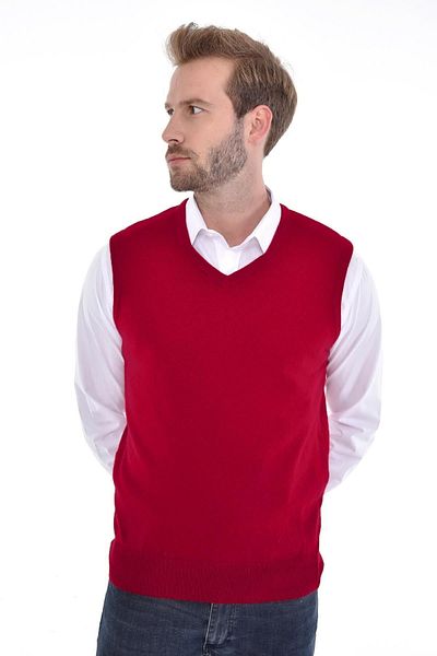 Çizgi Triko Men's V-Neck Burgundy Sweater Regular Fit with Angora Rabbit Wool