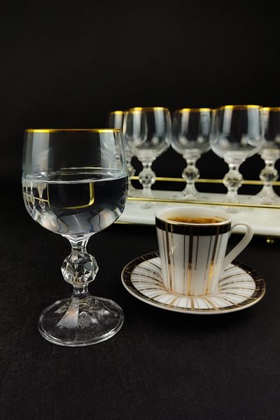 Digithome Lombardino Bohemia Crystal 6-Piece Glass Coffee Side Water Glass Gold - 0150 C1-1-51