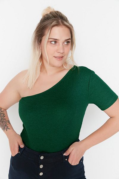 Trendyol Curve Πράσινη πλεκτή μπλούζα με κορδόνι μονό ώμο TBBSS22AF0046