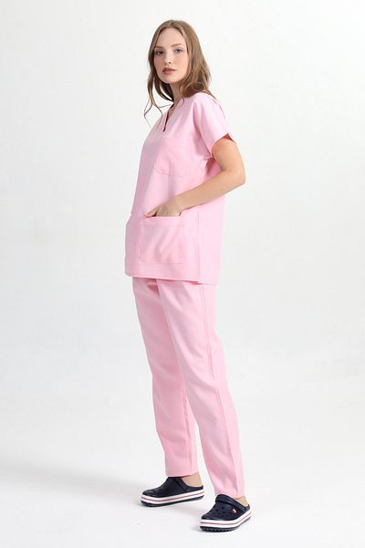 BAŞAK Women Pink Yarasakol Scrubs Doctor Nurse Jersey Suit (Alpaka Fabric)