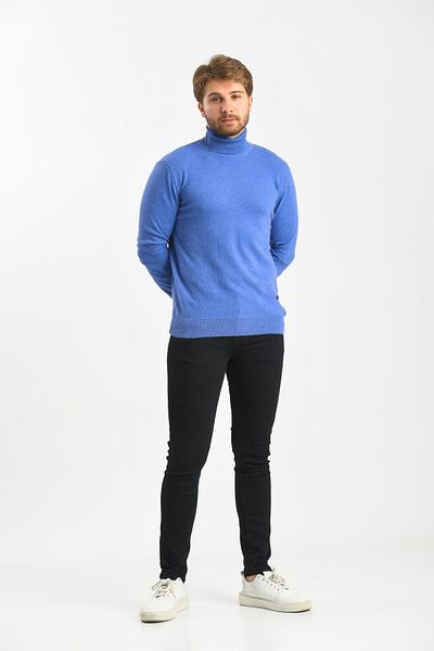 Çizgi Triko Ανδρικό πουλόβερ Indigo Full Fisherman Angora Rabbit Wool κανονική εφαρμογή