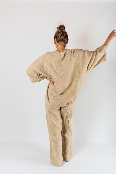 Zeliha Baysan Kyra Muslin Gathered Blouse Set Women Beige