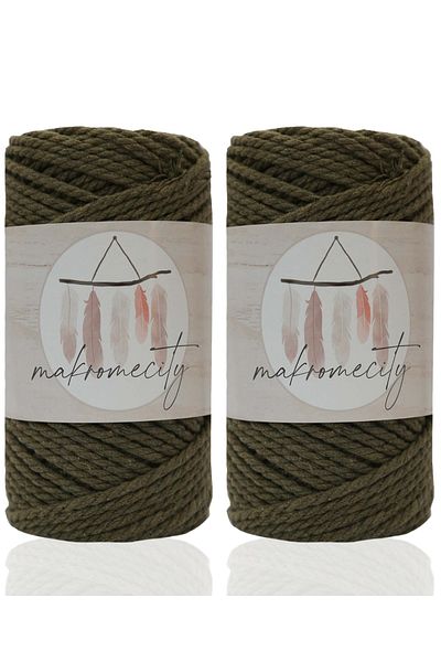Makromecity Πολυτελές σκοινί μακραμέ από βαμβάκι 3 πλεξούδας 3mm, τριών πλεξούδων καραβόσκοινο 500gr (2X250ΓΡ) Χακί